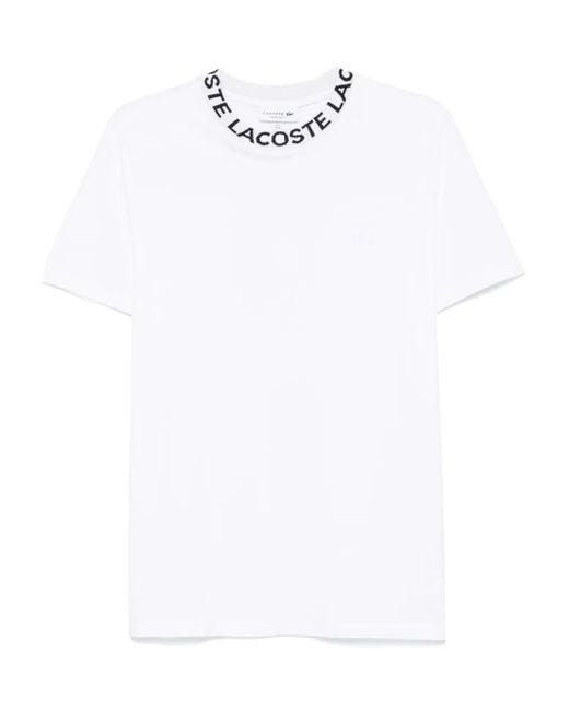 Camiseta de piqué con logo en jacquard Lacoste de hombre de color White