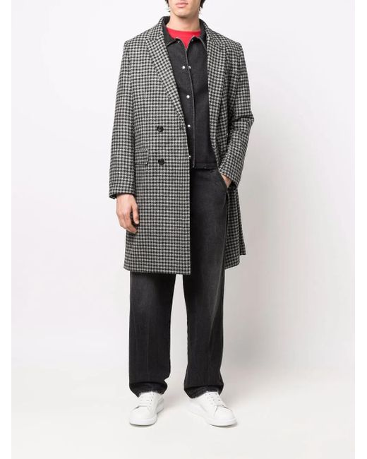 AMI Gray Houndstooth Pattern Double-Breasted Coat