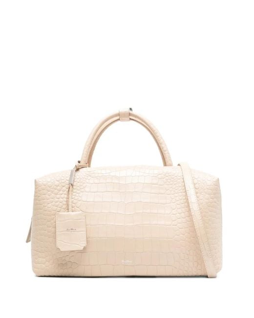 Max Mara Natural Mxaholdall Crocodile-Effect Tote Bag