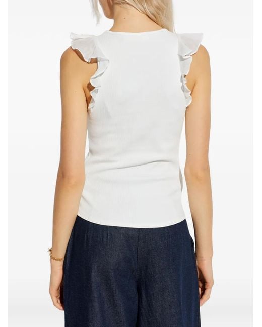 Zimmermann White Awaken Ruffled-Trim Ribbed Tank Top