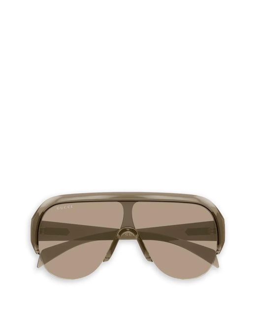 Gucci Gray Shield-Frame Pilot-Style Sunglasses