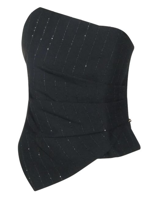 Nissa Black Sequinmed Striped Top