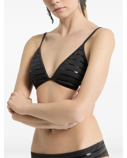 Brunello Cucinelli Gray Stripes Monili Bikini Bottoms