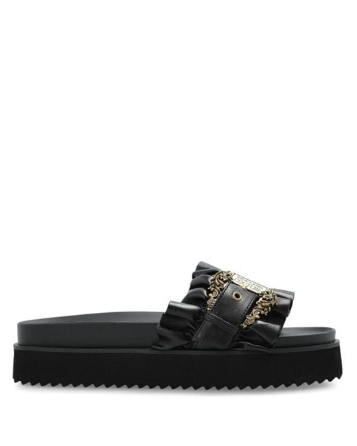 Versace Jeans Couture Black Logo-Engraved Slides