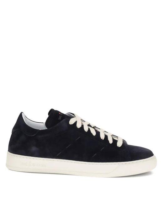 Kiton Blue Lace-Up Sneakers Suede for men