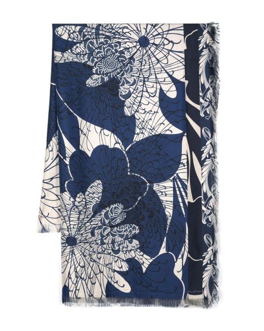 Pierre Louis Mascia Blue Floral-print Silk Scarf