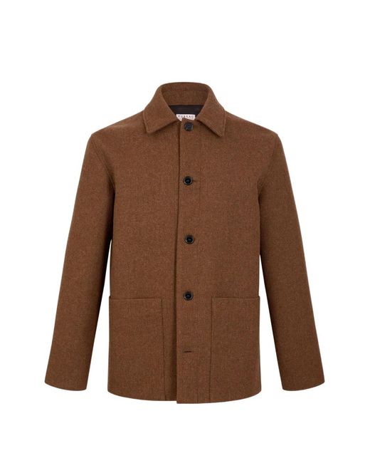 Fursac Brown Classic-Collar Patch-Pocket Coat for men