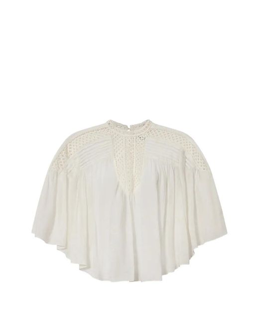 Isabel Marant White Parina Crochet-Trimmed Pleated Blouse