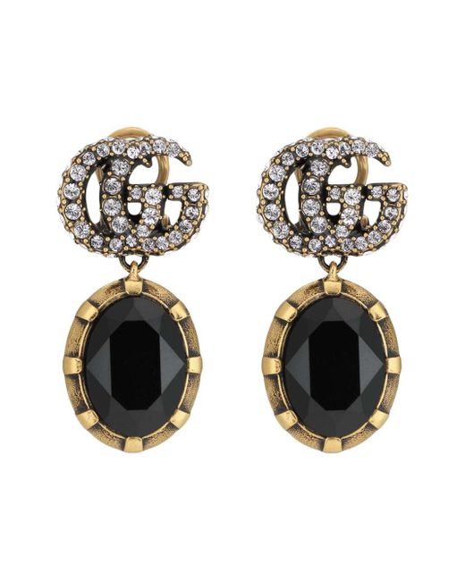 Gucci Crystal-embellished Double G Earrings in Black | Lyst