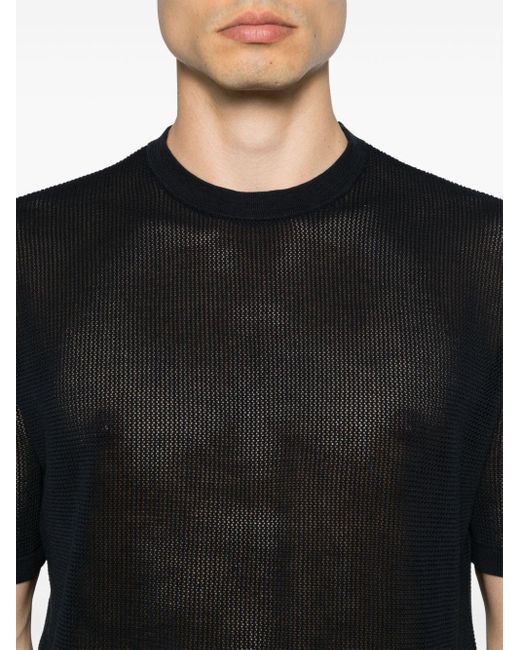 Emporio Armani Black Crew-neck Open-knit T-shirt for men