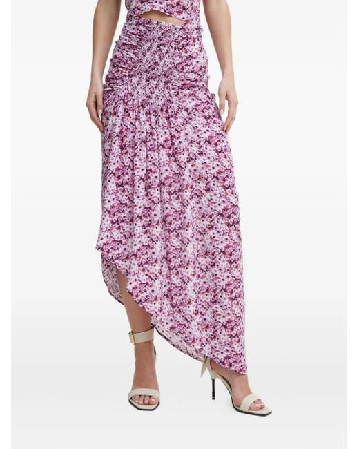 IRO Purple Noseti Shirred Floral Asymmetric Skirt