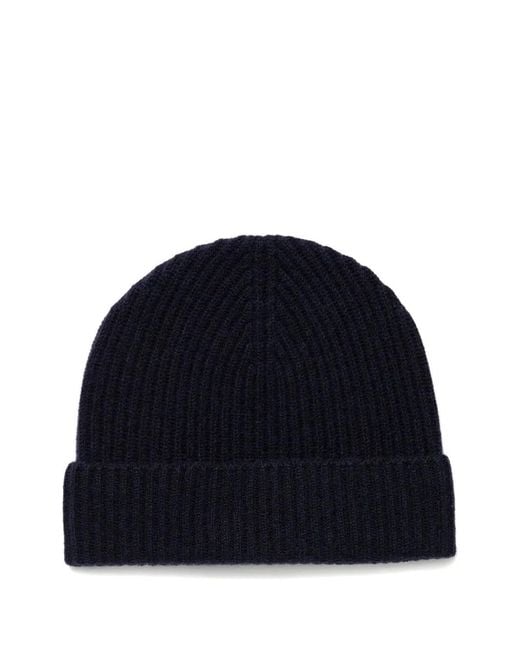 Sunspel Blue Ribbed-Knit Beanie Hat for men