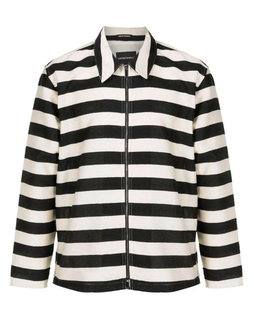 Emporio Armani Black Striped Zip-Up Shirt Jacket for men