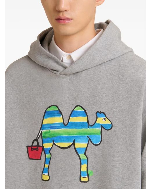 Marni Gray Logo-Printed Hoodie for men