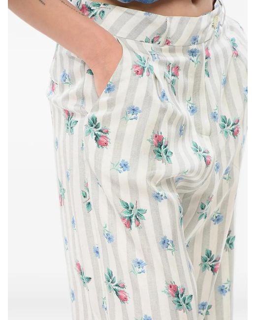 Pierre Louis Mascia Gray Floral-Print Striped Trousers