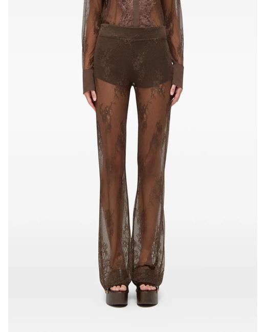 Blugirl Blumarine Brown Floral-Lace Trousers