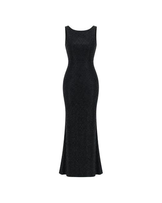 Twentyfourhaitch Black Helios Crystal-Embellished Maxi Dress