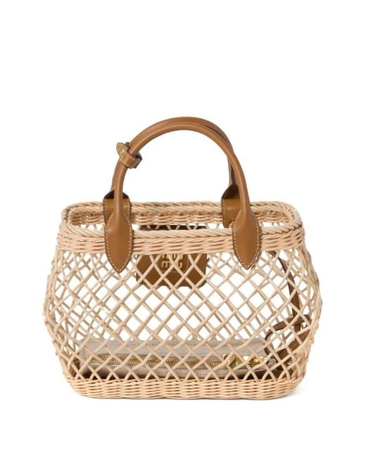 Miu Miu Metallic Logo-Appliqué Interwoven Tote Bag
