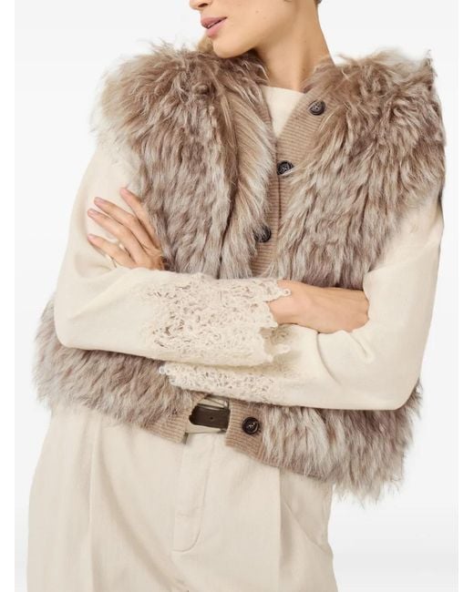 Brunello Cucinelli Brown Shearling Button Gilet
