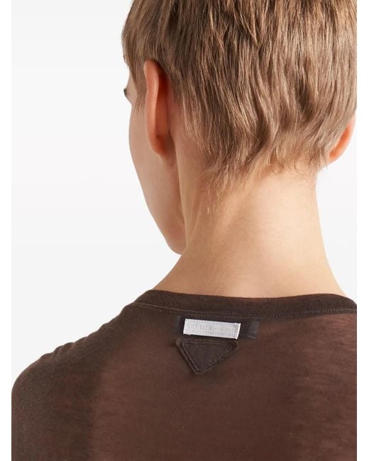 Prada Brown Semi-Sheer Chambray T-Shirt