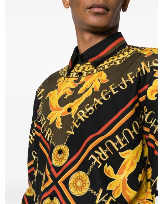 Versace Yellow Chain Couture-print Cotton Shirt for men