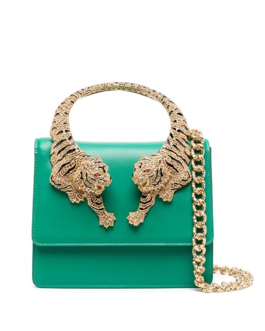 Roberto Cavalli Tiger-handle Shoulder Bag in Green | Lyst