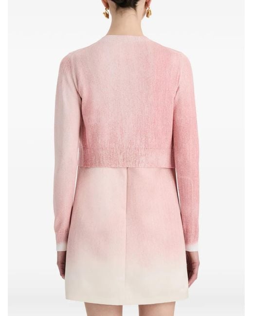 Oscar de la Renta Pink Tie-Neck Cropped Cardigan