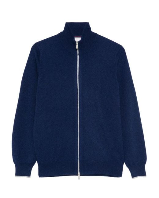 メンズ Brunello Cucinelli ジップアップ カシミアセーター Blue