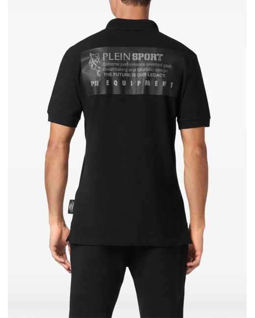 Philipp Plein Black Logo-Print Piqué Polo Shirt for men
