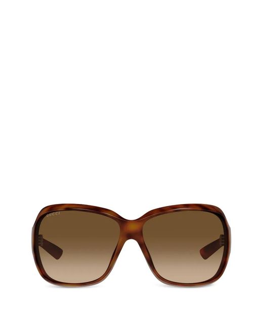 Gucci Brown Tortoiseshell-Effect Geometric-Frame Sunglasses
