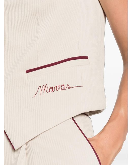 Antonio Marras Natural Embroidered-Logo Pinstriped Waistcoat