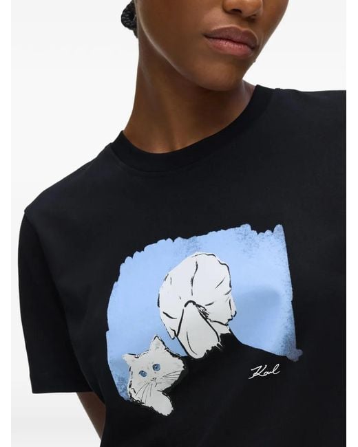 Karl Lagerfeld Black Portrait-Print T-Shirt