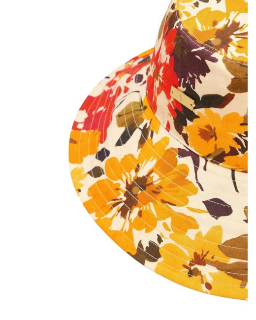 AMI Orange Floral-Print Bucket Hat