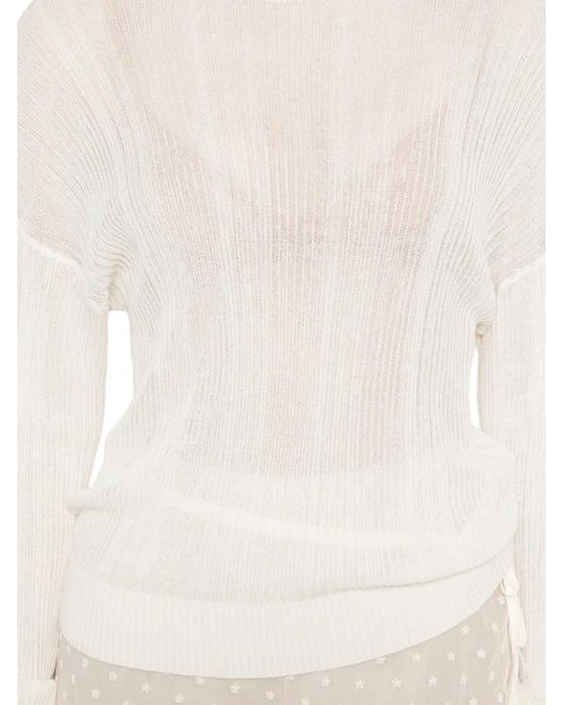 Bompard White Ribbed Round-Neck Sweater