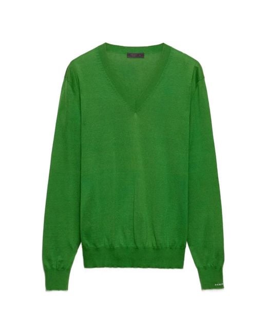 Prada Green V-Neck Ribbed Sweater for men