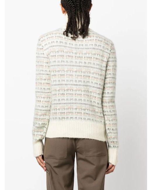 Alysi White Patterned Intarsia-Knit High-Neck Jumper