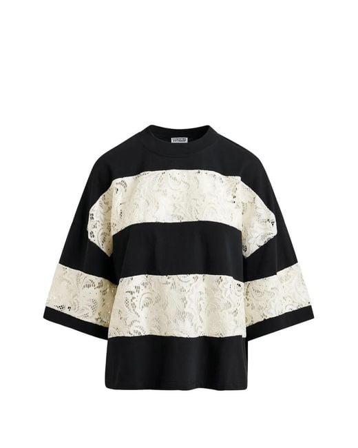 Essentiel Antwerp Black Lace-Striped T-Shirt