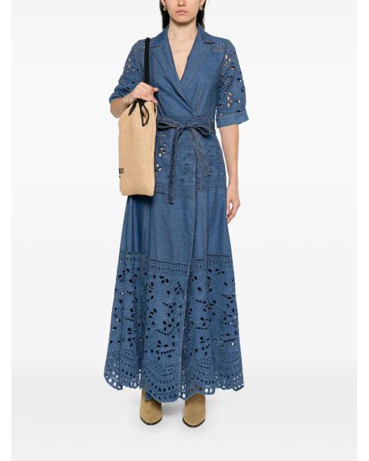 Ermanno Scervino Blue Lace-Embellished Maxi Dress