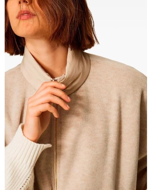 Twinset Natural Zip-Up Mock-Neck Poncho