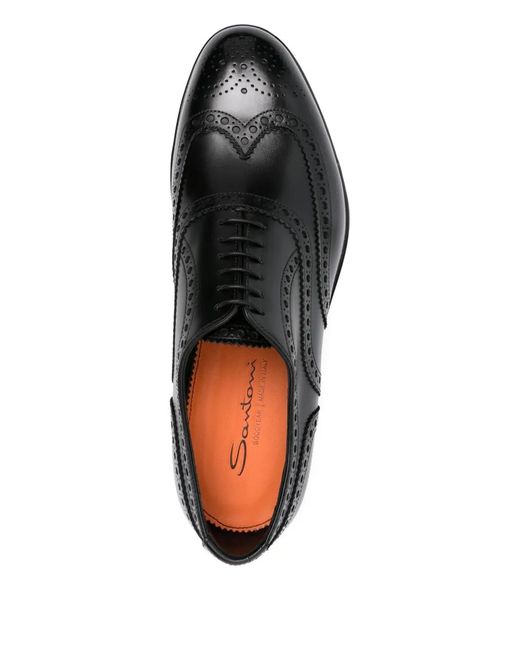 Santoni Black Perforated Leather Oxford Shoes for men