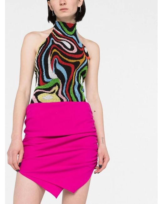 The Attico Pink Hatty Gathered Asymmetric Mini Skirt