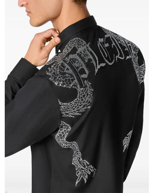 Philipp Plein Black Graphic Crystal-Embellished Shirt for men