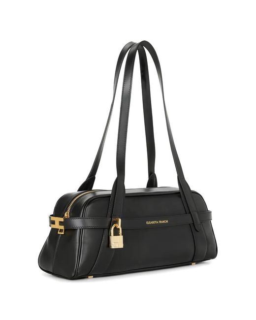 Elisabetta Franchi Black Metal-Padlock Leather Shoulder Bag