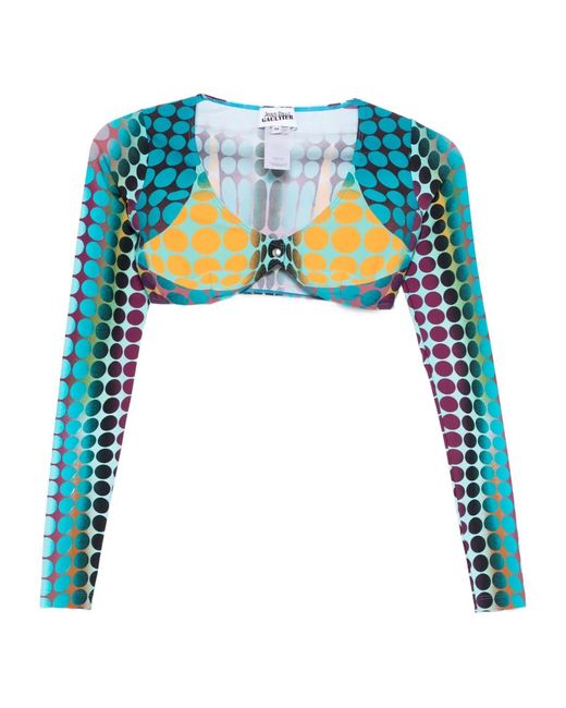 Jean Paul Gaultier Blue Long-Sleeve Polka Dot Top
