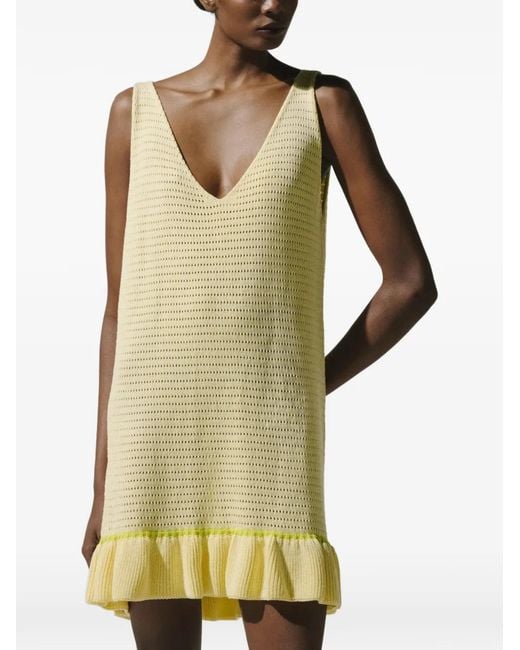Baobab Yellow Muse Ruffled-Hem V-Neck Mini Dress