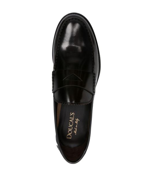 Doucal's Black High-Shine Leather Loafers for men