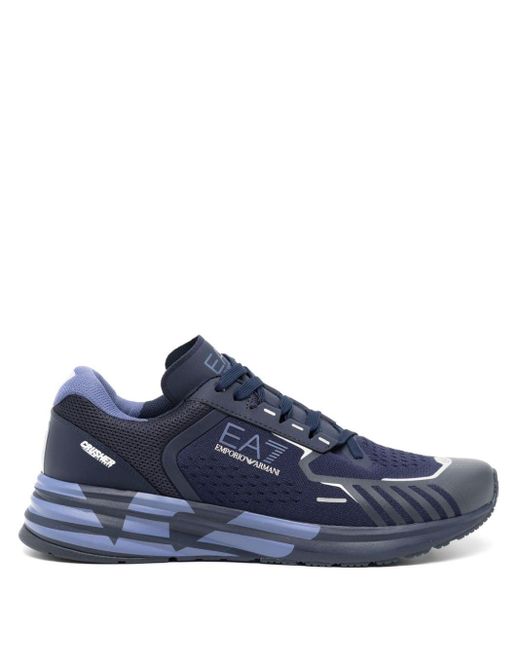 EA7 Blue Logo-print Mesh-panelling Sneakers for men