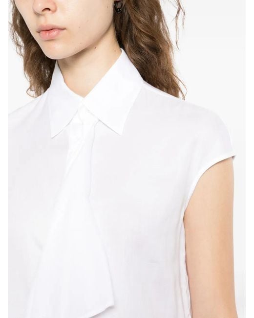 Yohji Yamamoto White Ruffle-Detailing Sleeveless Top