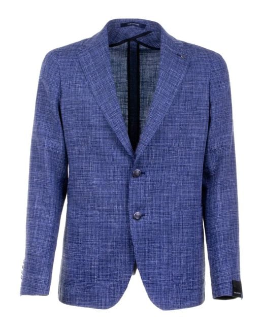 Tagliatore Blue Single-Breasted Textured Dinner Jacket for men