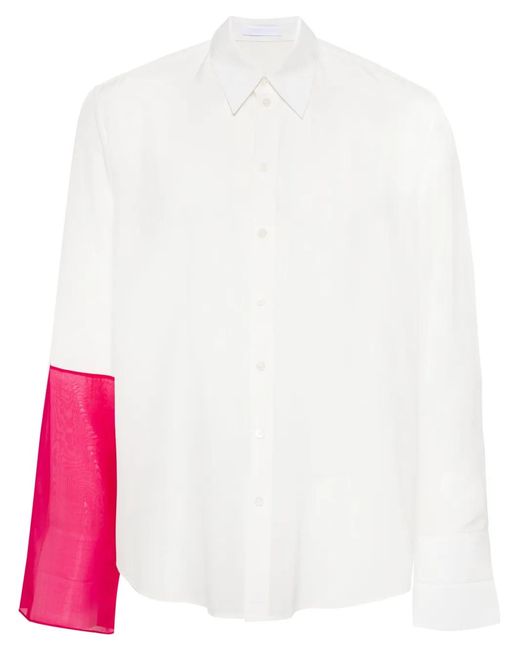 Helmut Lang White Patchwork Silk Shirt